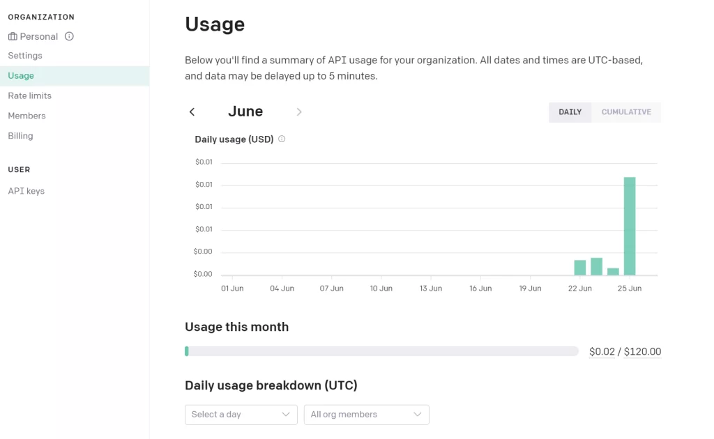 OpenAI API 사용량 확인방법