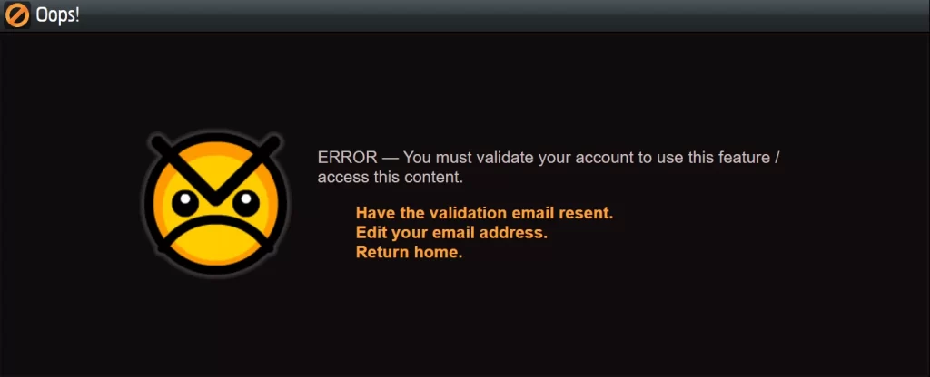 Newgrounds You must validate your account 에러 해결방법