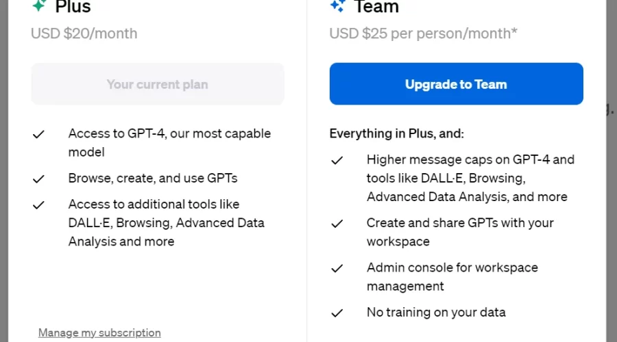 ChatGPT Team 요금제 기능 정리