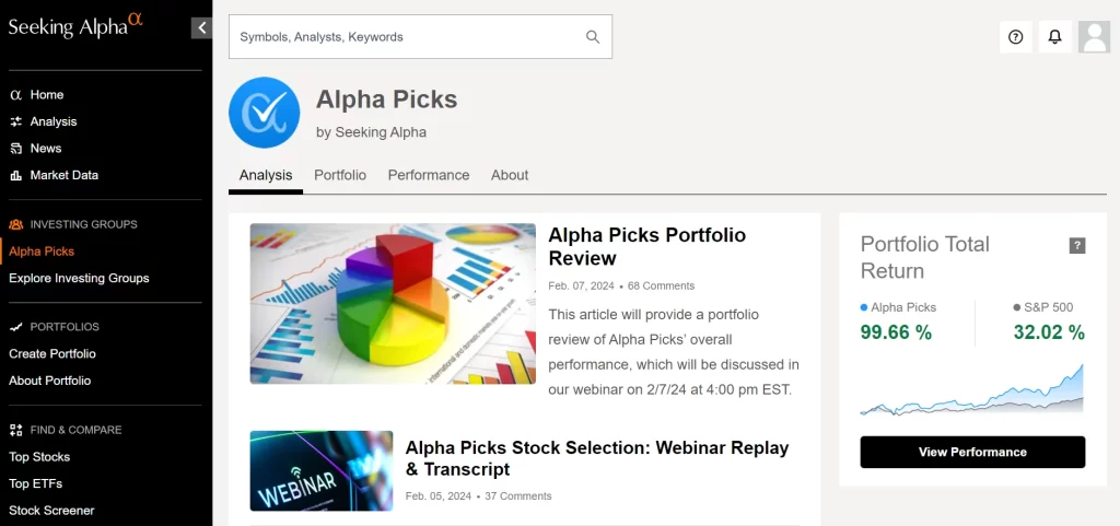 Seeking Alpha Alpha Picks 사용 후기