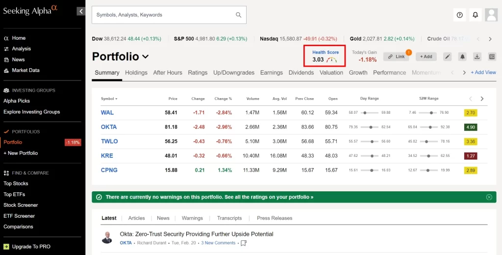 Seeking Alpha Health Score 안보이는 경우 해결방법