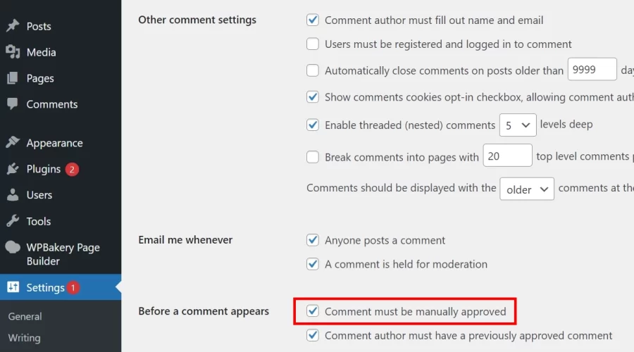 워드프레스 댓글 작성 시 승인 필수로 만드는 방법