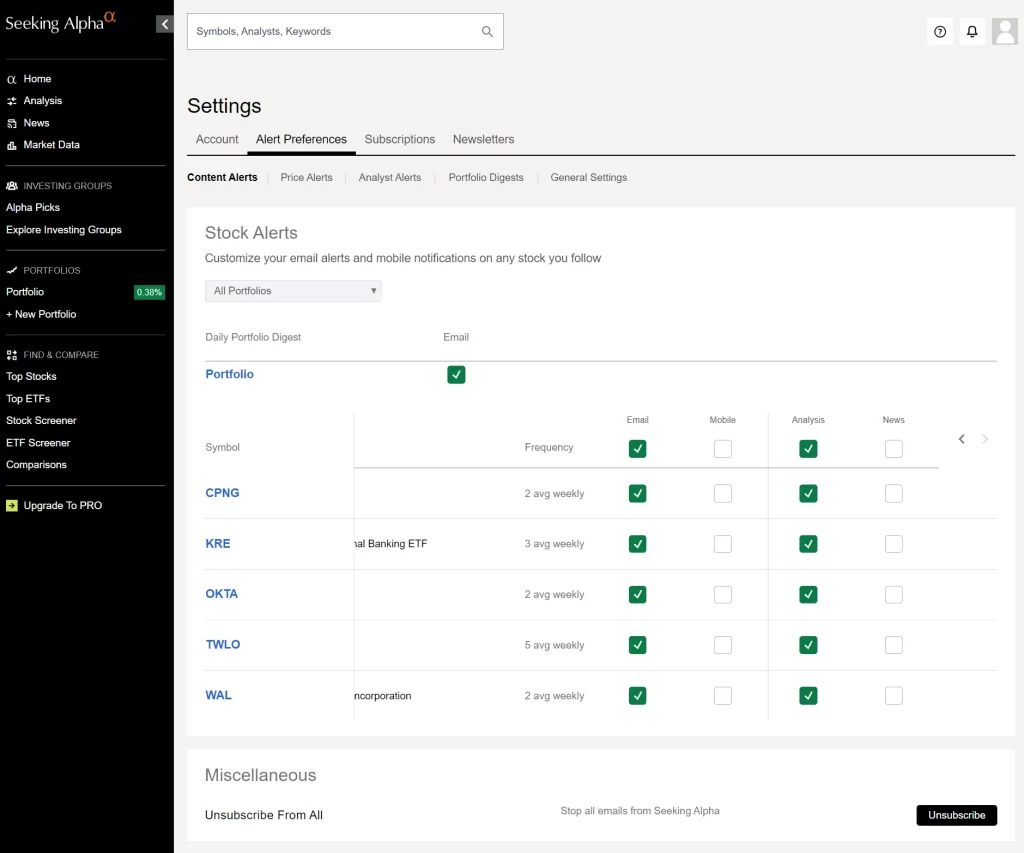 Seeking Alpha 알림 설정방법