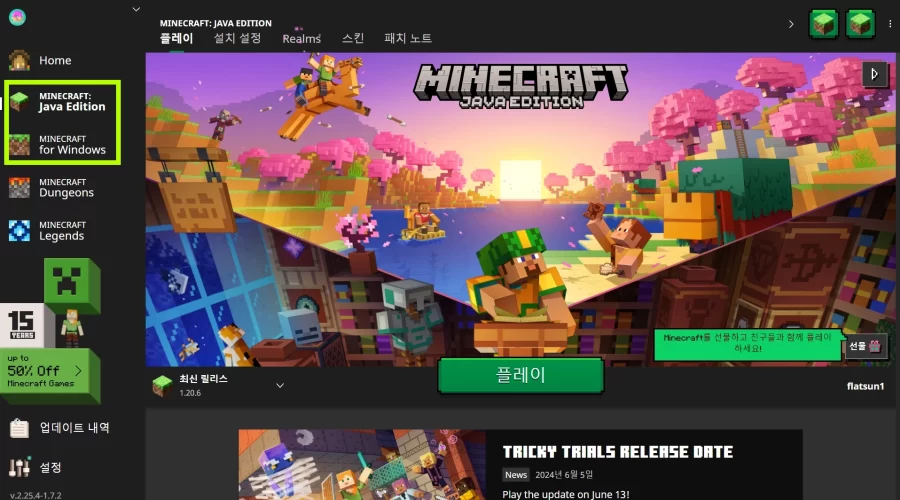 마인크래프트 Java Edition for Windows 차이
