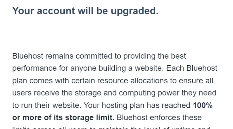 Bluehost 100% Storage Capacity reached 해결방법