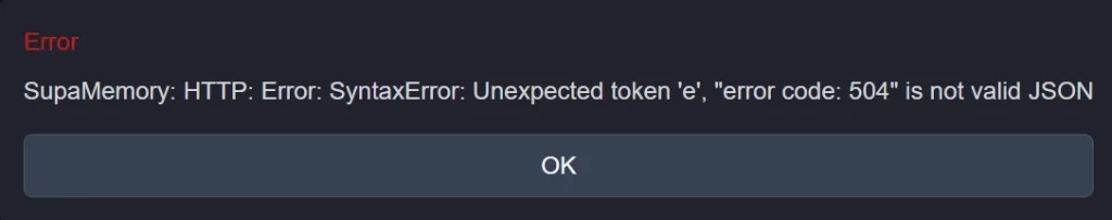 RisuAI SupaMemory "error code: 504" is not valid JSON 에러 해결방법