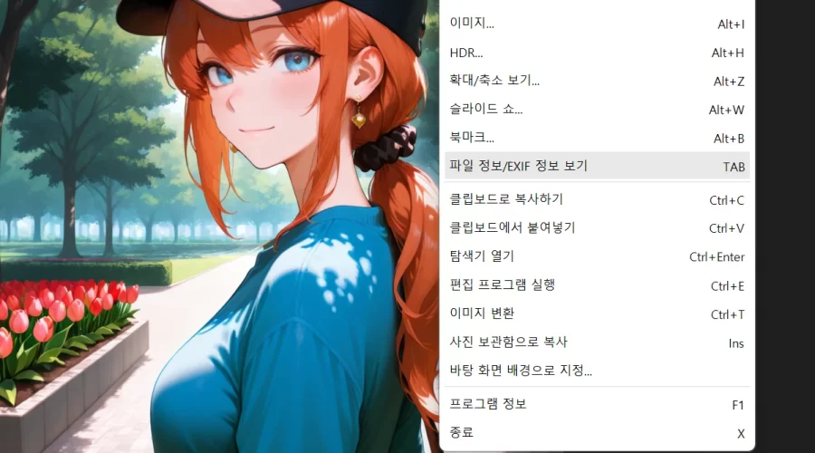 반디뷰 Stable Diffusion 프롬프트(EXIF) 보는 방법