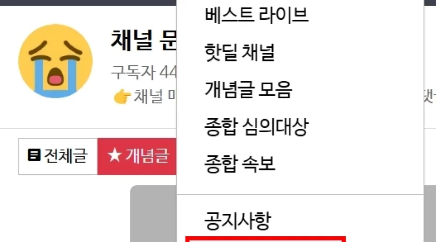 아카라이브 채널 문의 게시판 보는 방법