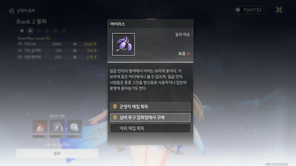 명조 아이리스 위치